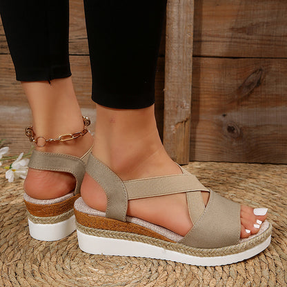 Wedge Sandals For Women Cross-strap Platform Gladiator Hemp Heel Shoes Summer Shoes & Bags