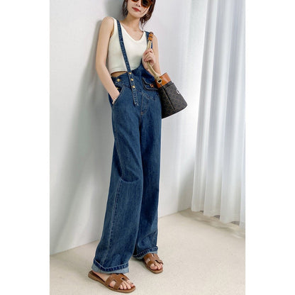 Women's Metal Buckle Versatile Asymmetric Small Waist Bag Denim Suspender Pants apparel & accessories