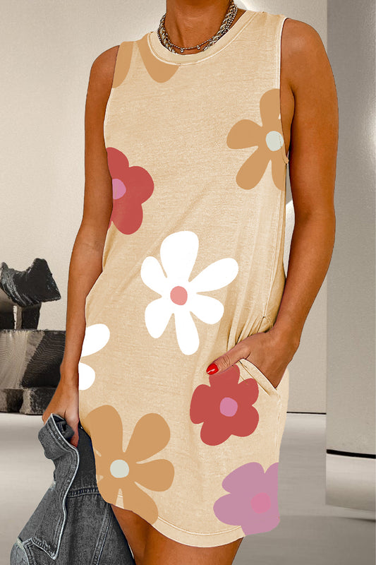 Pocketed Printed Round Neck Tank Dress apparel & accessories