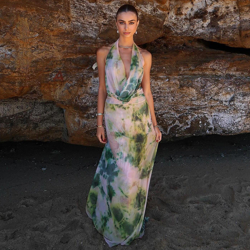 Tie Dye Printing Deep V-neck Suits apparels & accessories