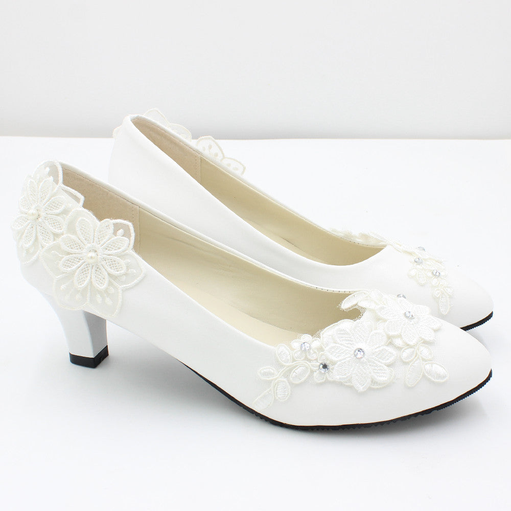 White Oversized Wedding Shoes With Square Heels Shoes & Bags