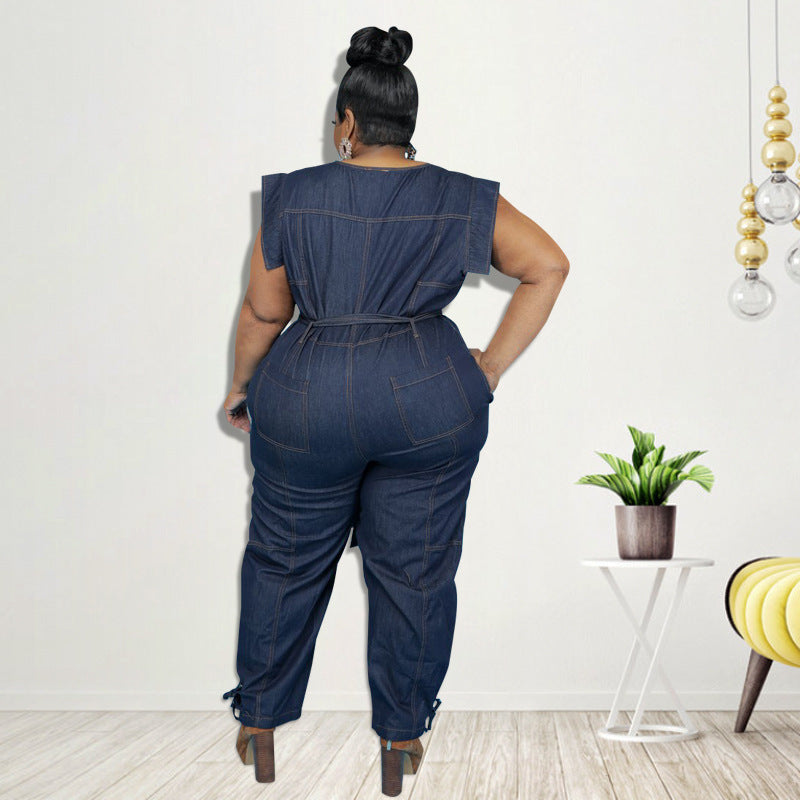 Washed Denim Casual Jumpsuit apparel & accessories