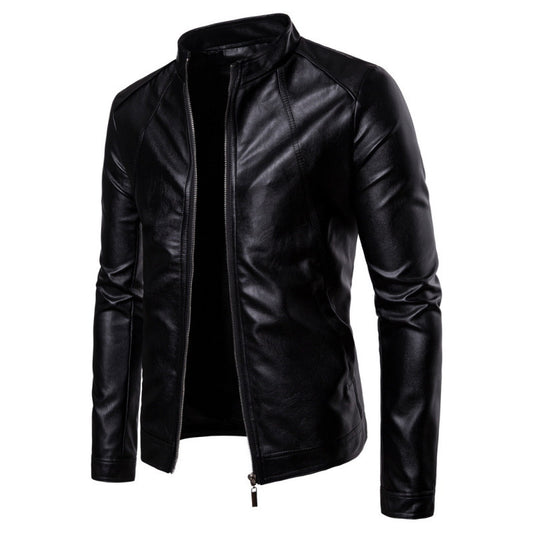 Solid Collar Large Men's Motorcycle Leather PU Jacket apparels & accessories