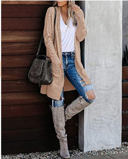 Women's Knitted Pocket Long Sleeve Baggy Coat apparels & accessories