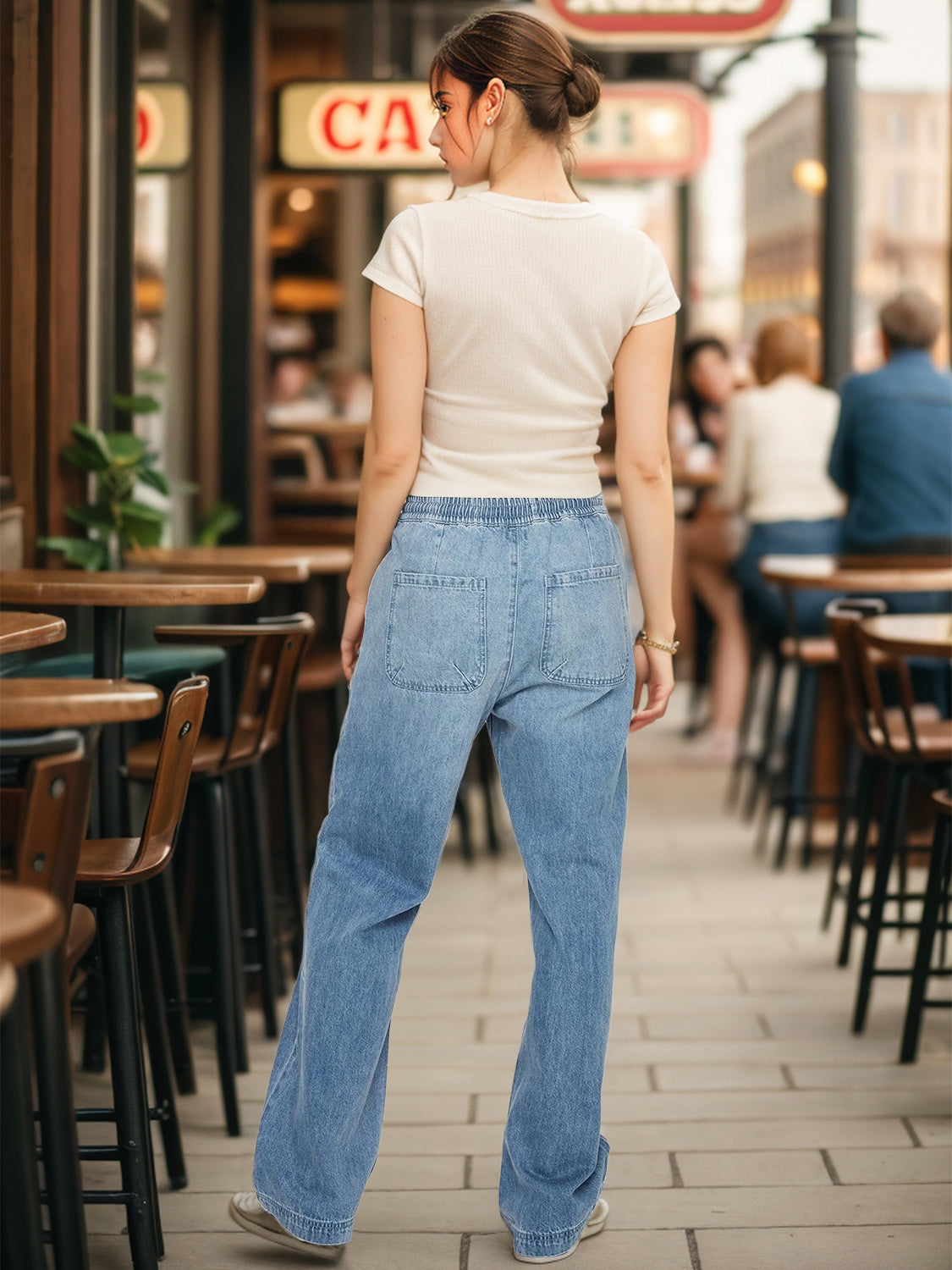 Drawstring Straight Jeans with Pockets Bottom wear