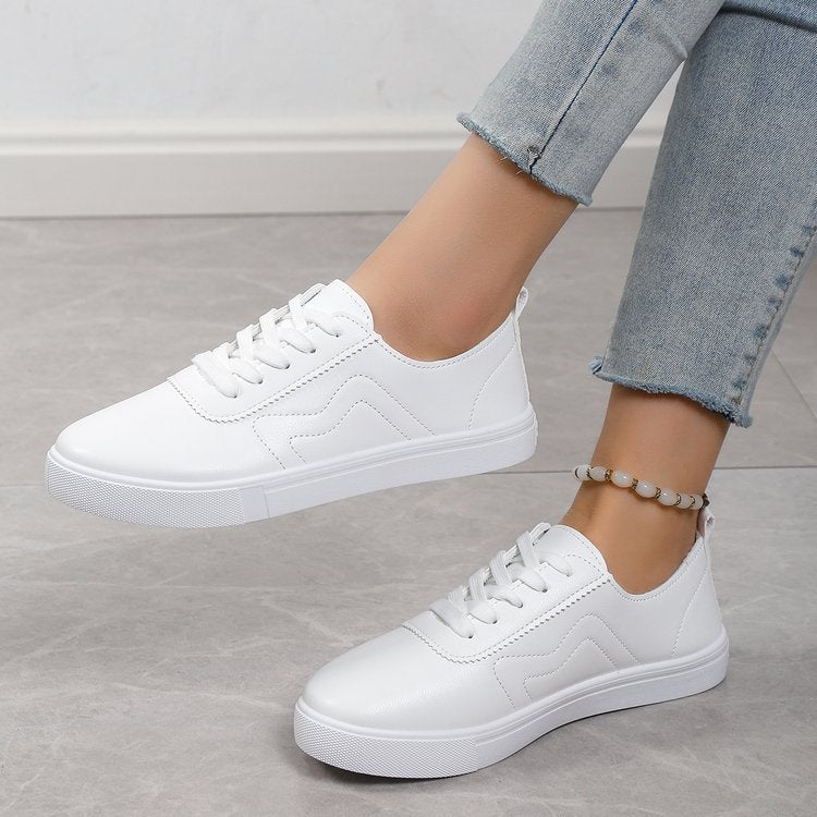 Round Toe Flat Bottom Lace Up White Shoes Shoes & Bags