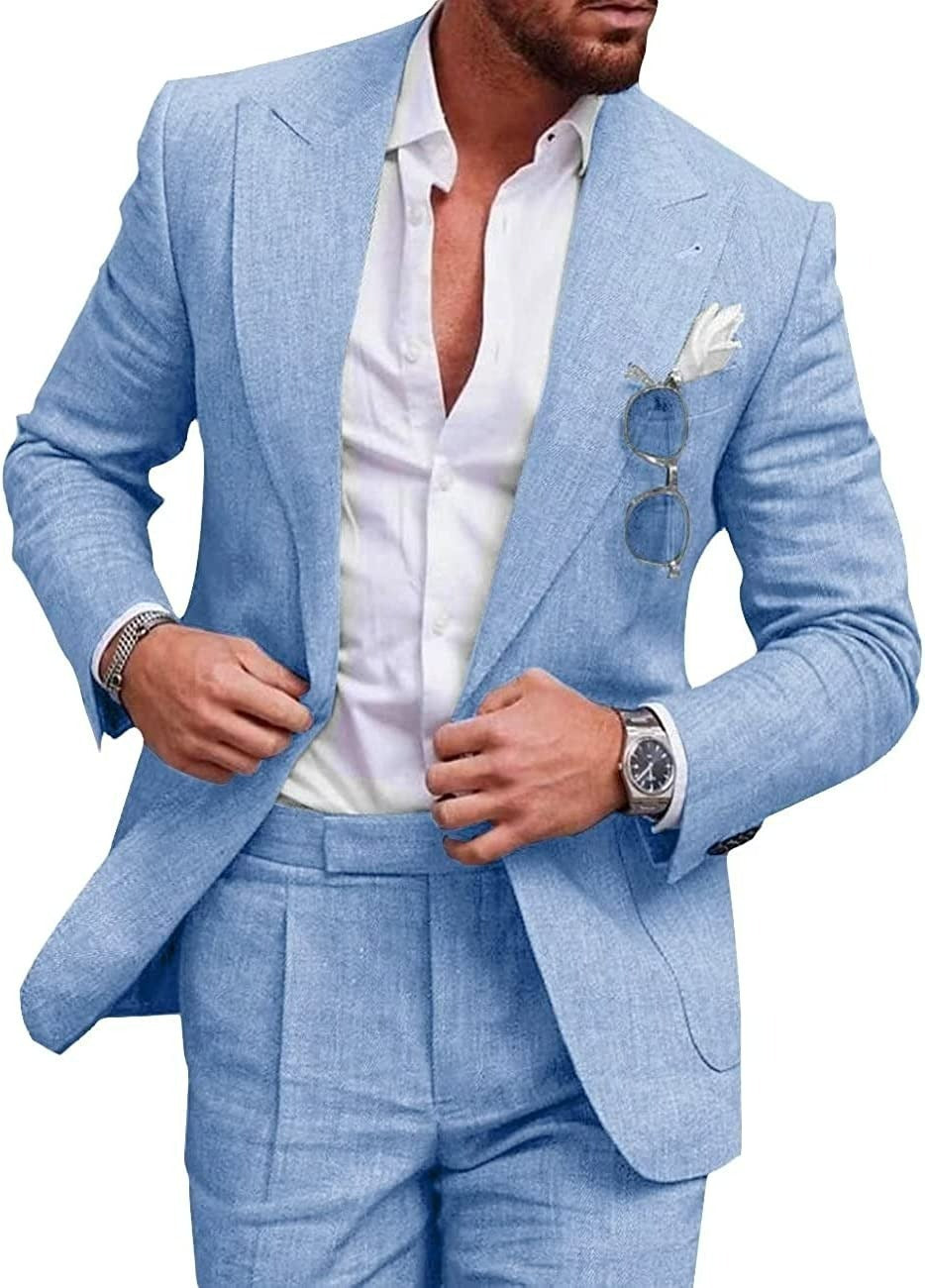 Men's Large Single Row One Button Solid Color Suit Two-piece Set apparel & accessories