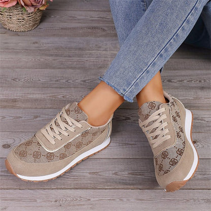 Flower Print Lace-up Sneakers Casual Fashion Lightweight Breathable Walking Running Sports Shoes Women Flats Shoes & Bags