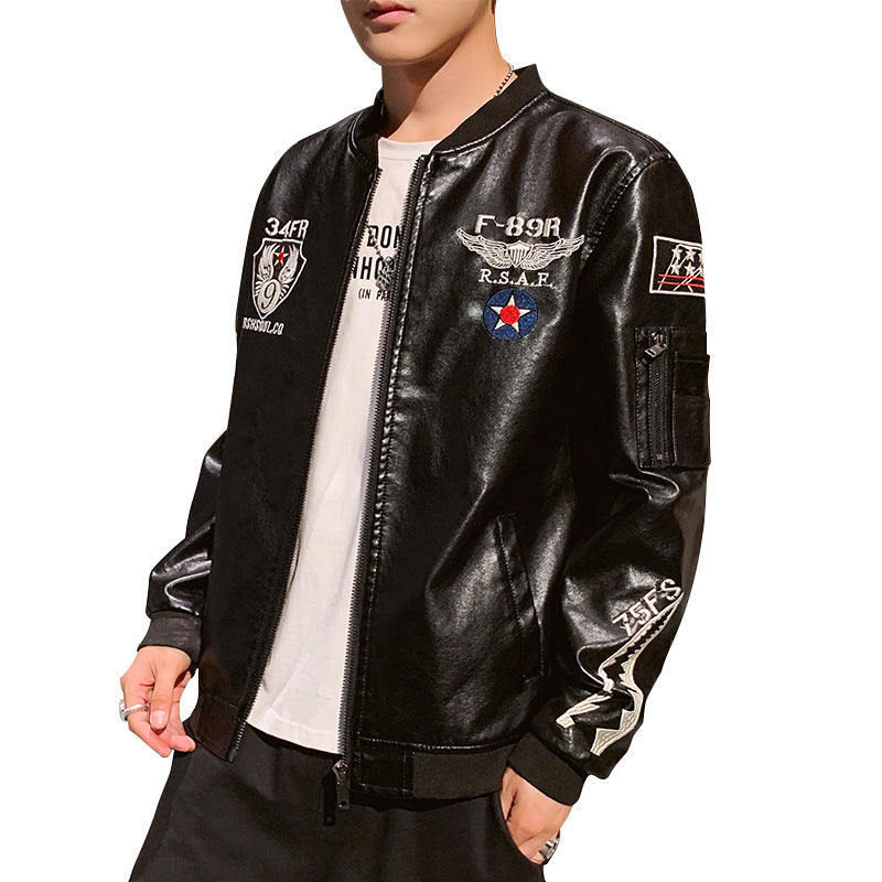 Men's Motorcycle Leather Jacket Embroidered Leather Jacket apparels & accessories