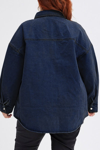 Plus Size Snap Down Pocketed Denim Jacket Dresses & Tops