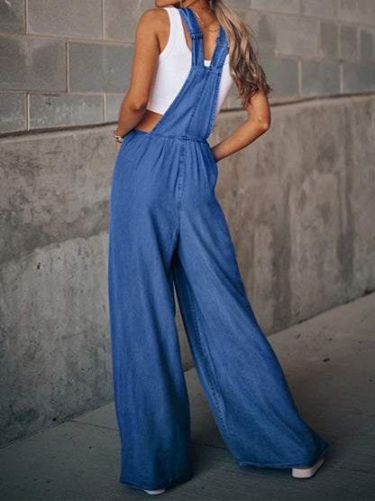 Distressed Wide Leg Denim Overalls apparel & accessories