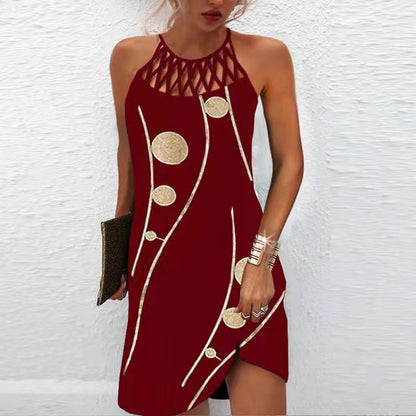 Fashion Print Dress Casual Halterneck Dresses For Women Summer Clothes apparels & accessories