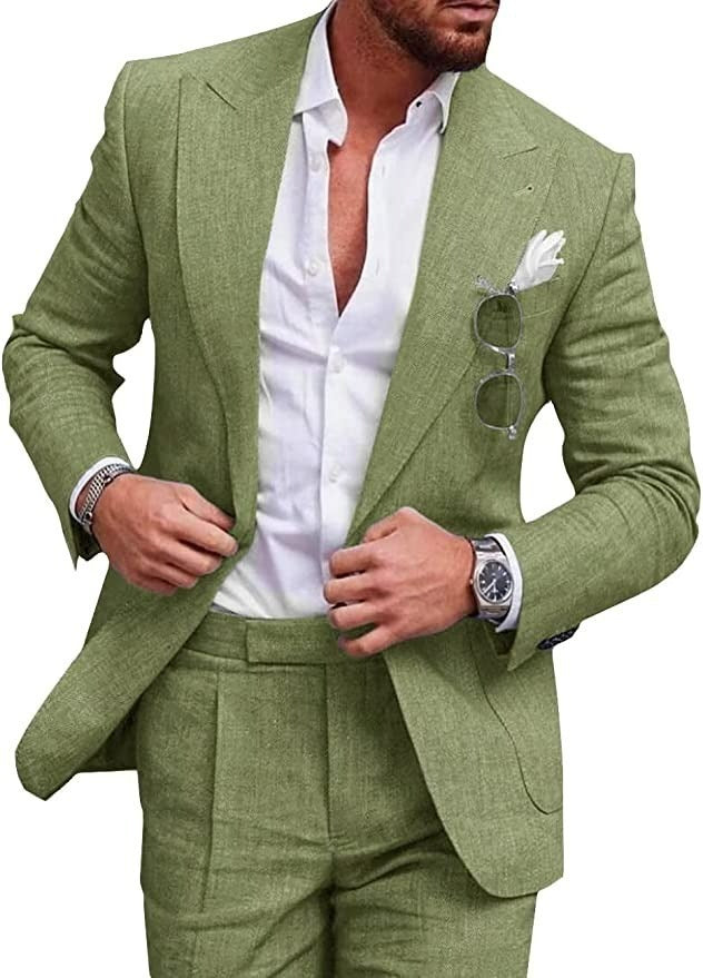 Men's Large Single Row One Button Solid Color Suit Two-piece Set apparel & accessories