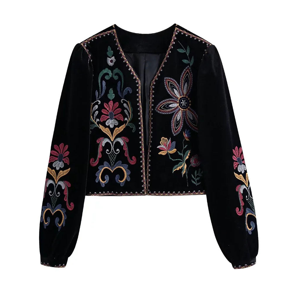 Women's Velvet Embroidered Short Coat Cardigan apparels & accessories