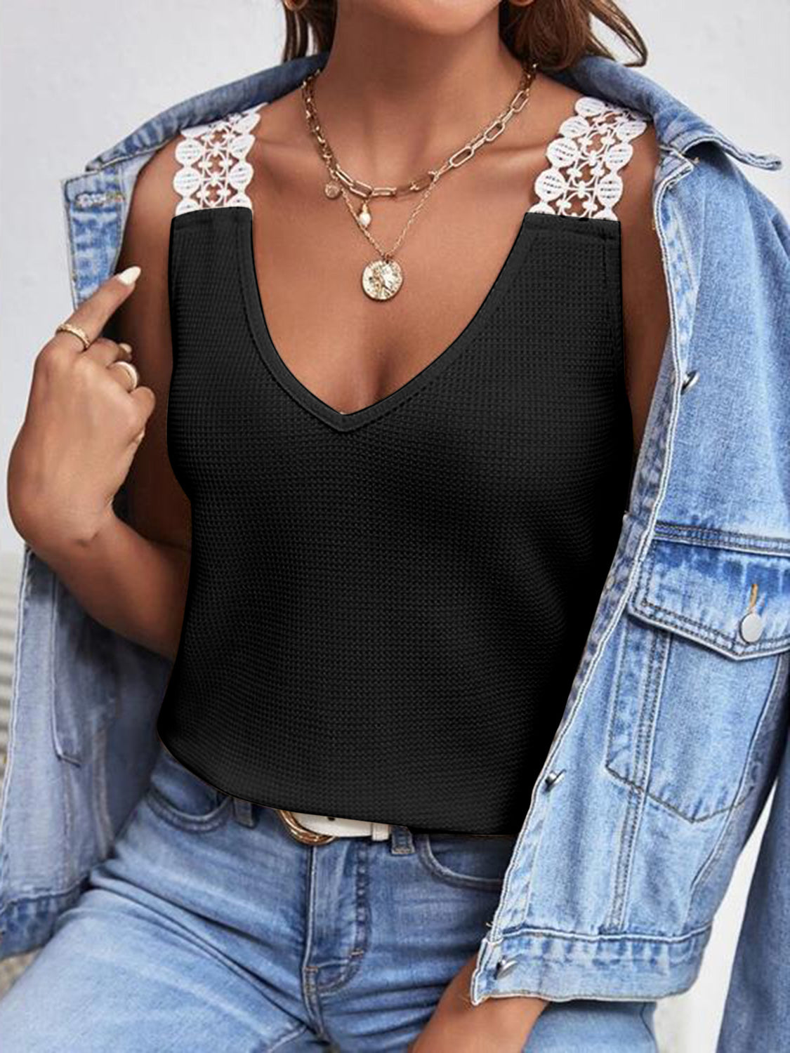 Full Size Lace Detail V-Neck Tank apparel & accessories