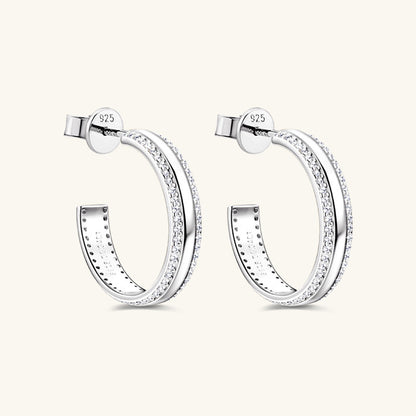 925 Sterling Silver Inlaid Moissanite C-Hoop Earrings apparel & accessories