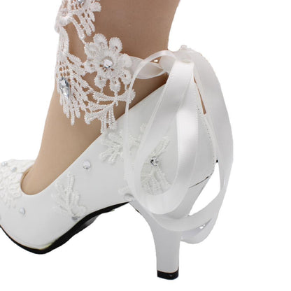 Women's White High-heeled Wedding Shoes Shoes & Bags