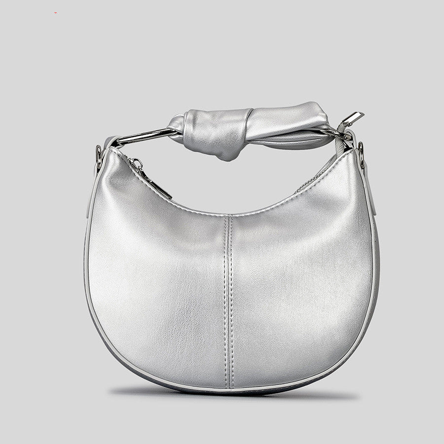 Fashionable Simple Soft Pu Saddle Bag Women's Niche Stitching Knotted Handbag apparel & accessories