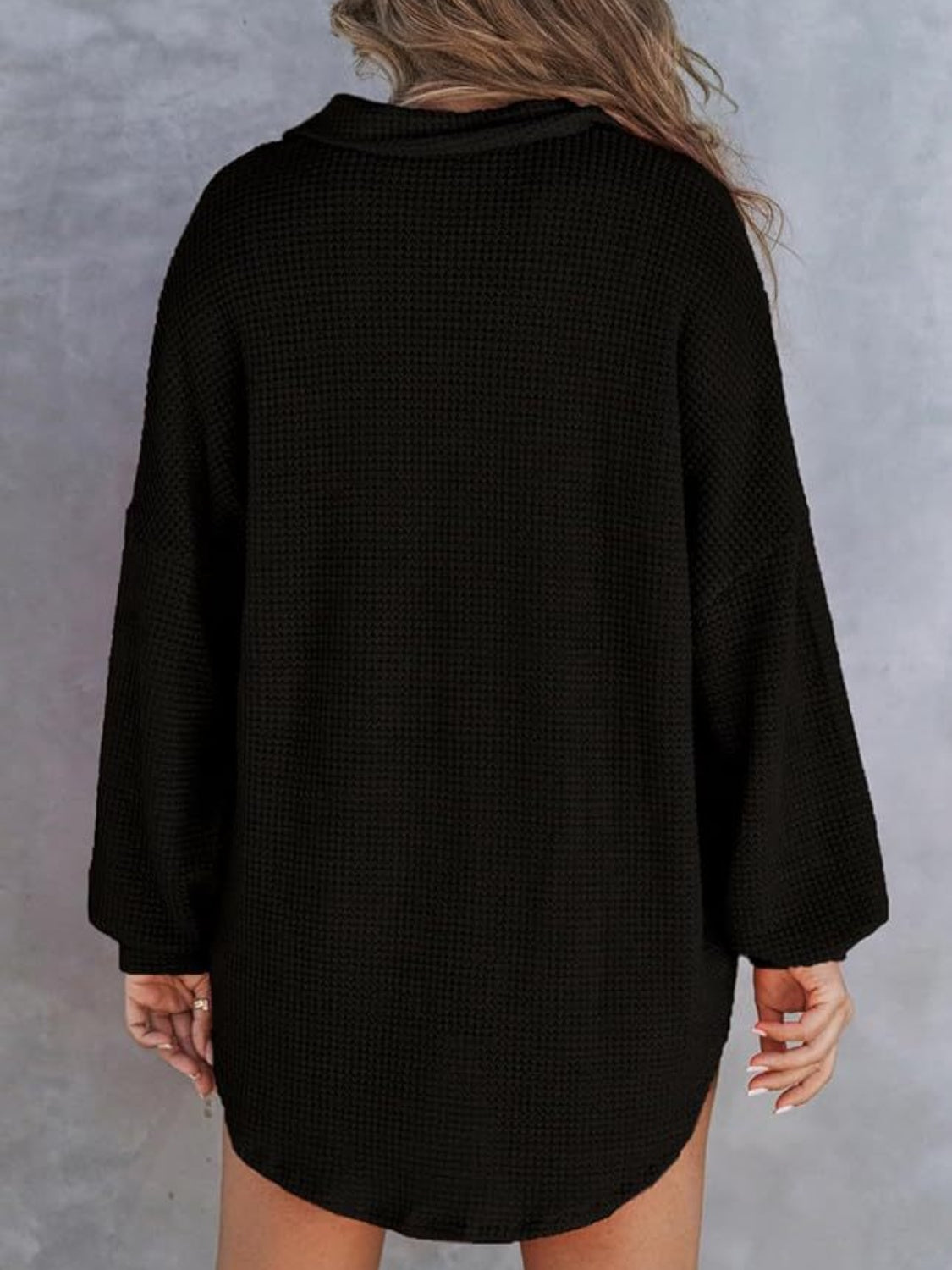 Waffle-Knit Dropped Shoulder Long Sleeve Sweatshirt Dresses & Tops