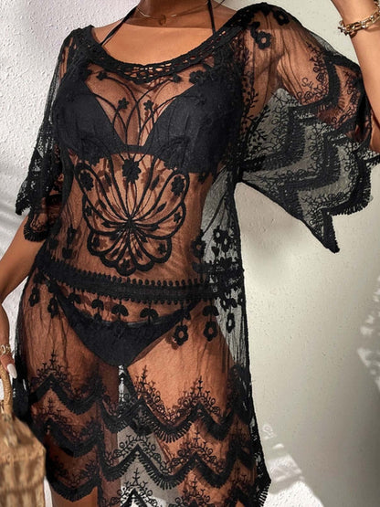 Lace Round Neck Half Sleeve Cover-Up apparels & accessories