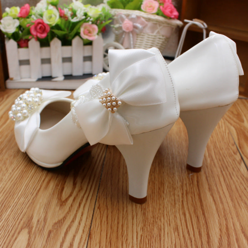 Fashion Simple Bridal Shoes Bow High Heels Shoes & Bags