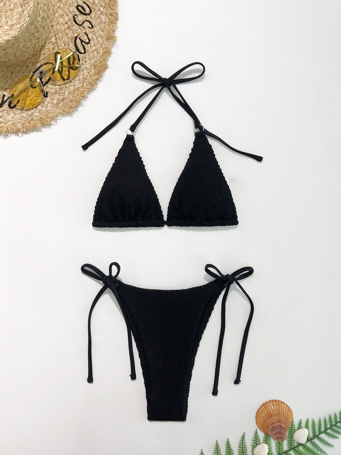 Textured Halter Neck Two-Piece Bikini Set apparel & accessories