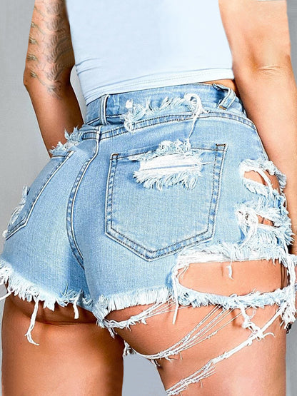 Distressed Raw Hem Denim Shorts with Pockets Bottom wear