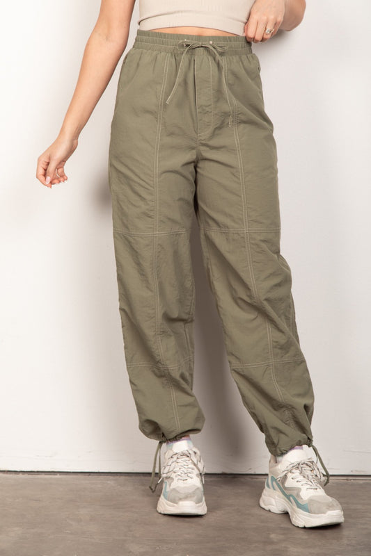 VERY J Drawstring Woven Parachute Joggers apparel & accessories