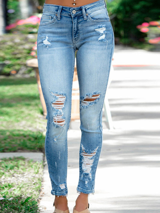 Distressed Buttoned Jeans with Pockets apparel & accessories