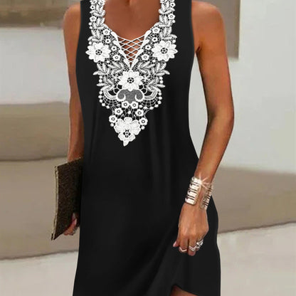 Summer Black Neck Print Dress apparel & accessories