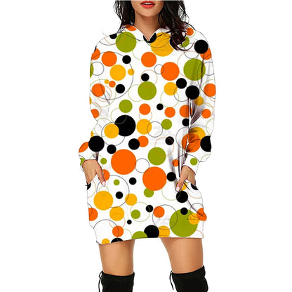 Halloween Print Long Hoodie With Pockets halloween