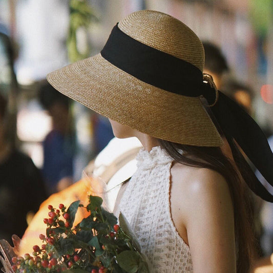 Women's Summer Dome Bow Ribbon Straw Hat apparel & accessories