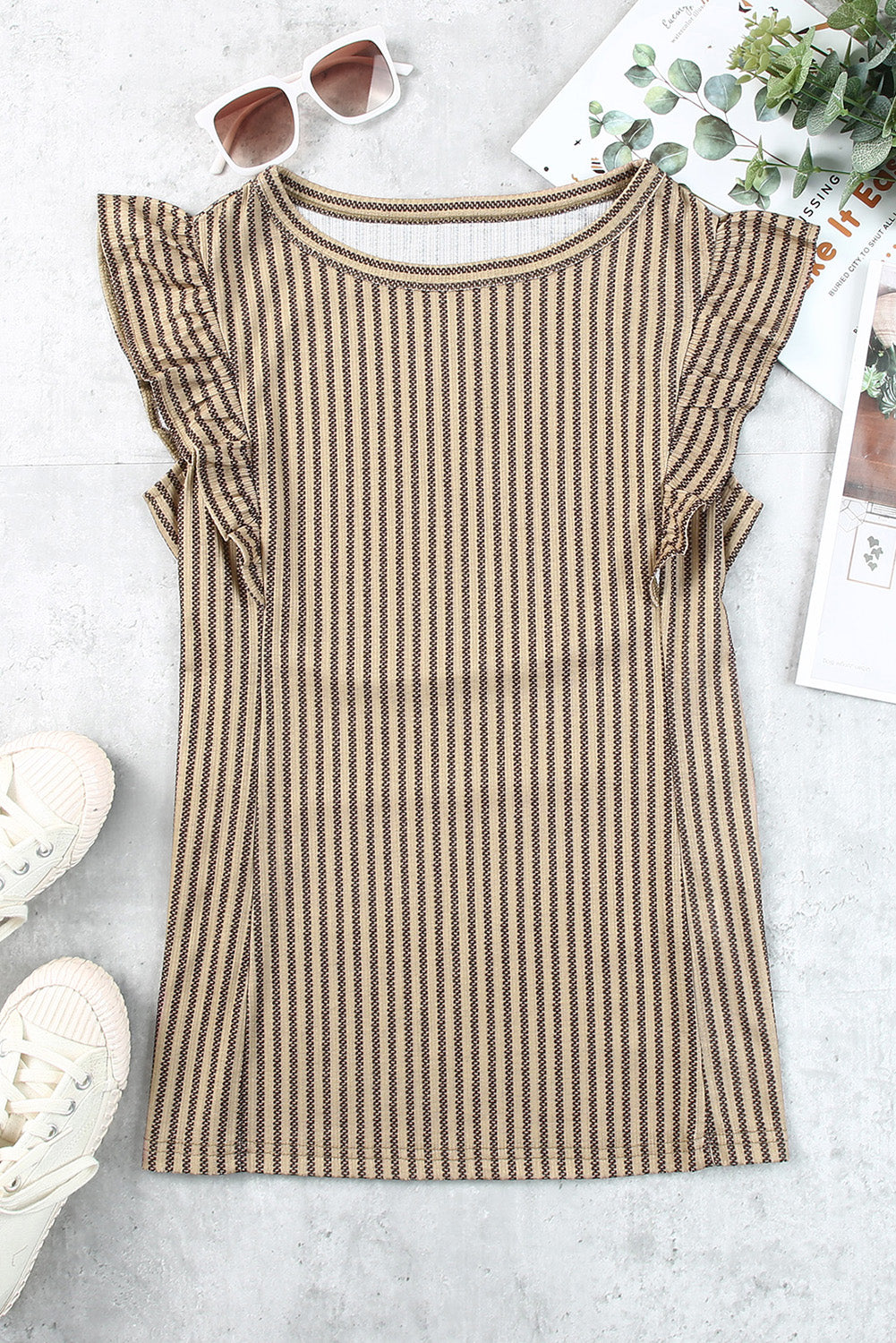 Striped Flutter Sleeve Tank apparel & accessories