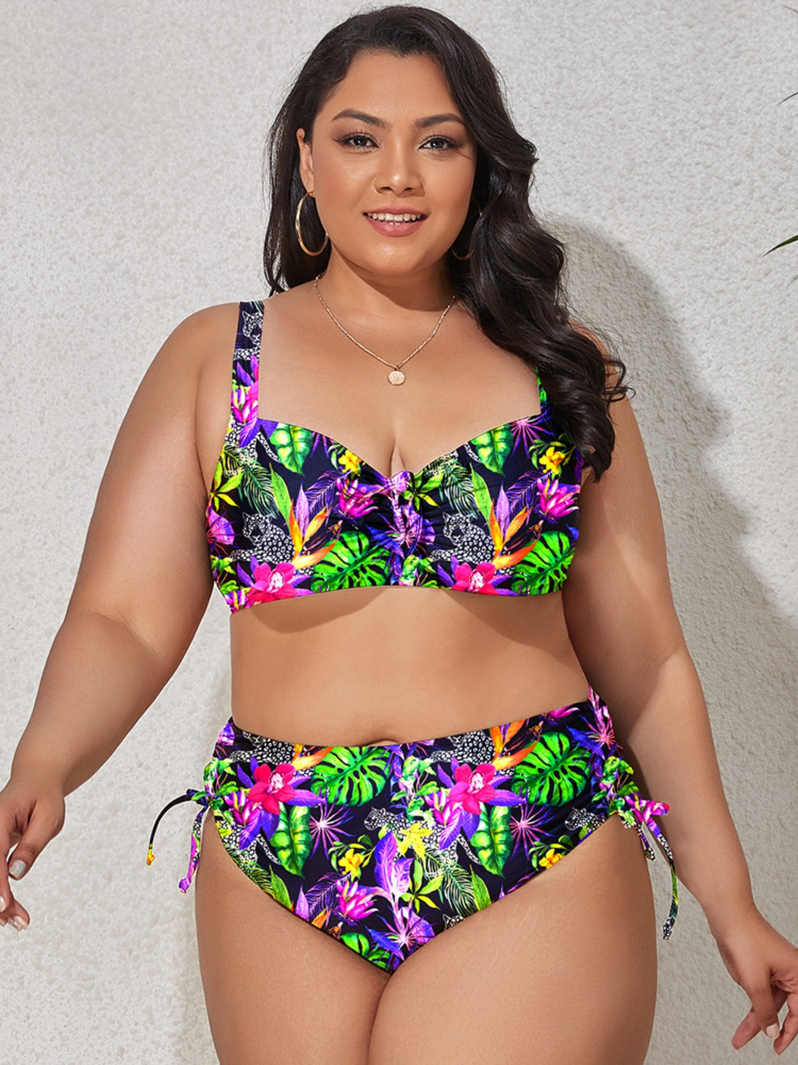 Plus Size Printed Wide Strap Two-Piece Swim Set apparel & accessories