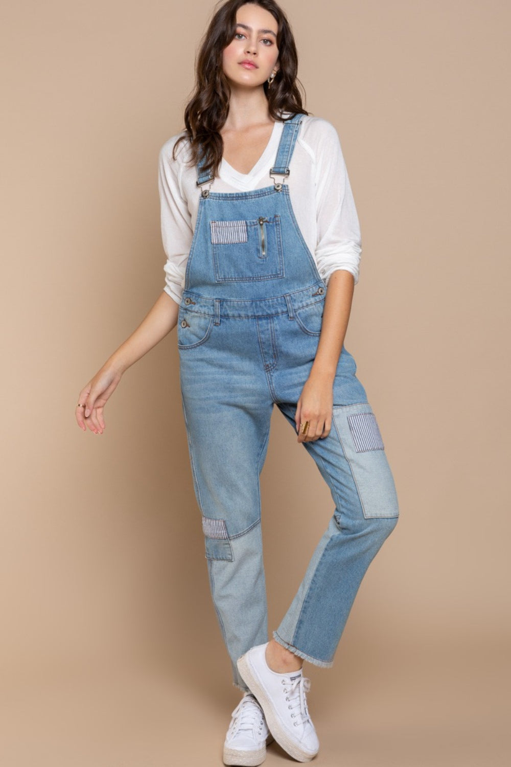 POL Front Chest Zipper Slim Leg Denim Overalls apparel & accessories