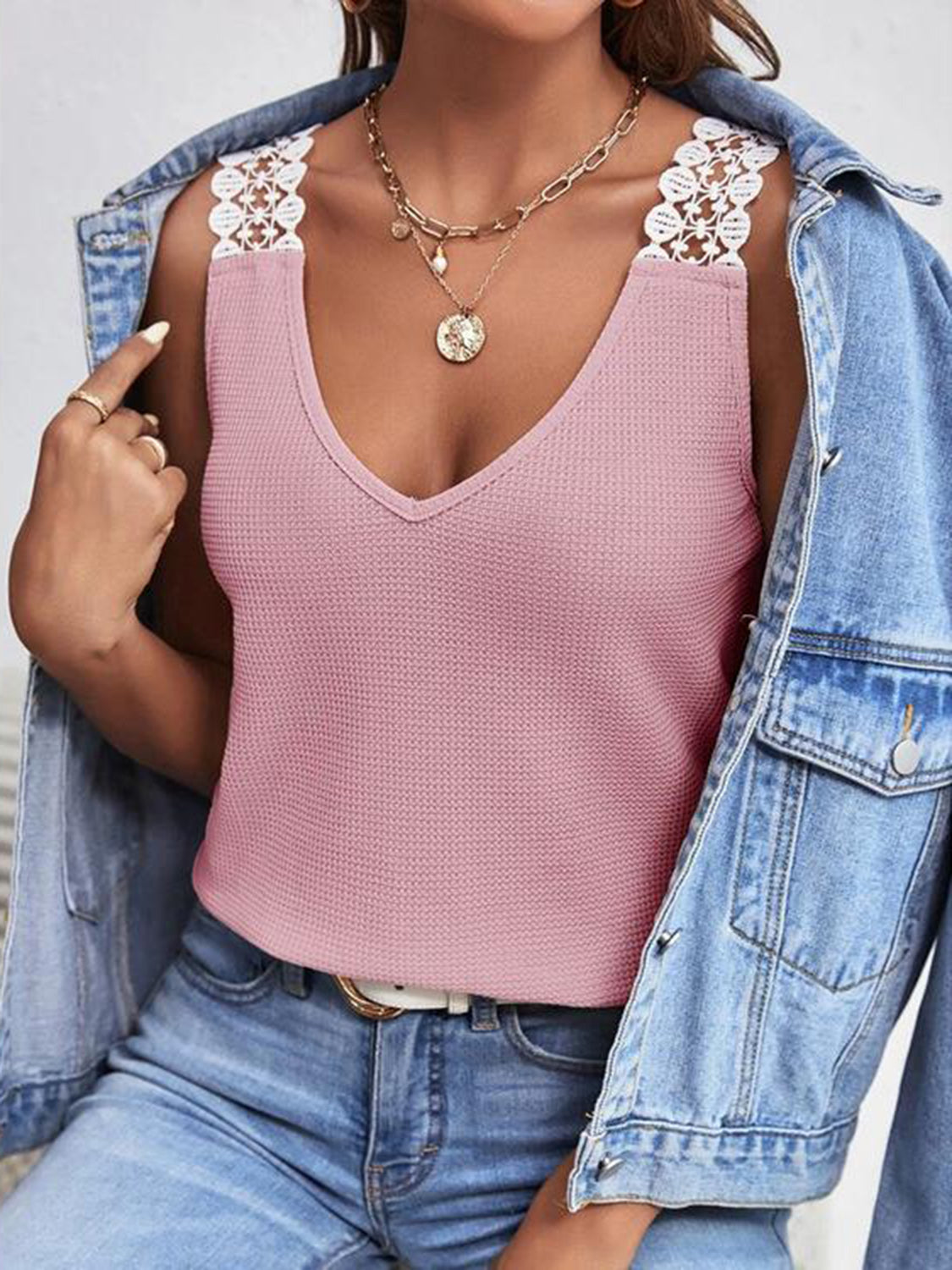 Full Size Lace Detail V-Neck Tank apparel & accessories