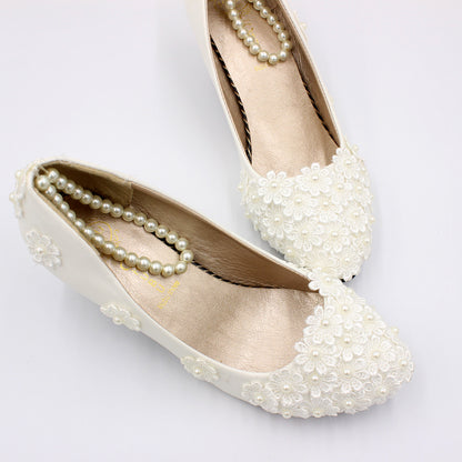 Plus Size White Medium Heel Wedding Shoes Bride Shoes & Bags