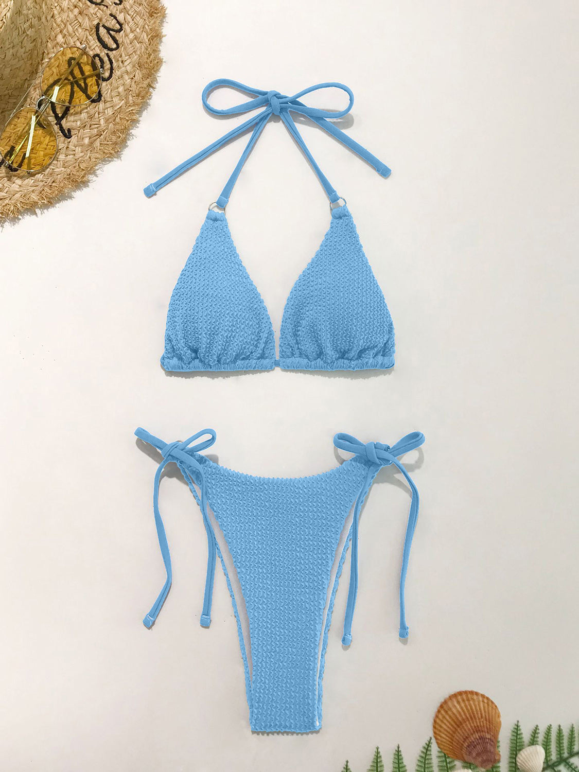 Textured Halter Neck Two-Piece Bikini Set apparel & accessories