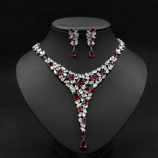 Colorful Zircon Necklace Set Wedding Dress Wedding Earring Accessories Jewelry