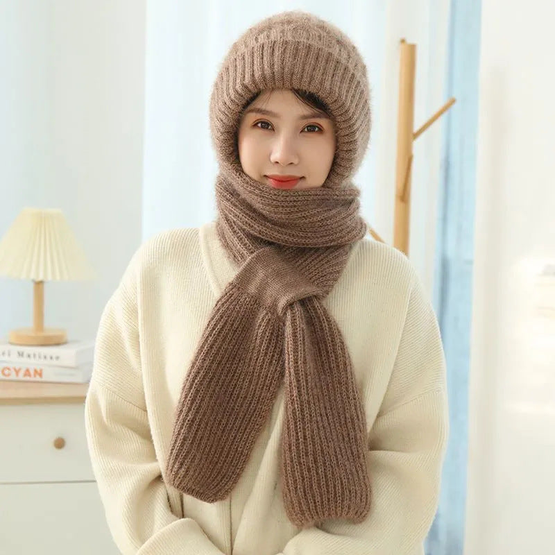 Women's Fleece-lined Scarf And Hat Winter Warm Knitted Hat Scarf scarves, Shawls & Hats