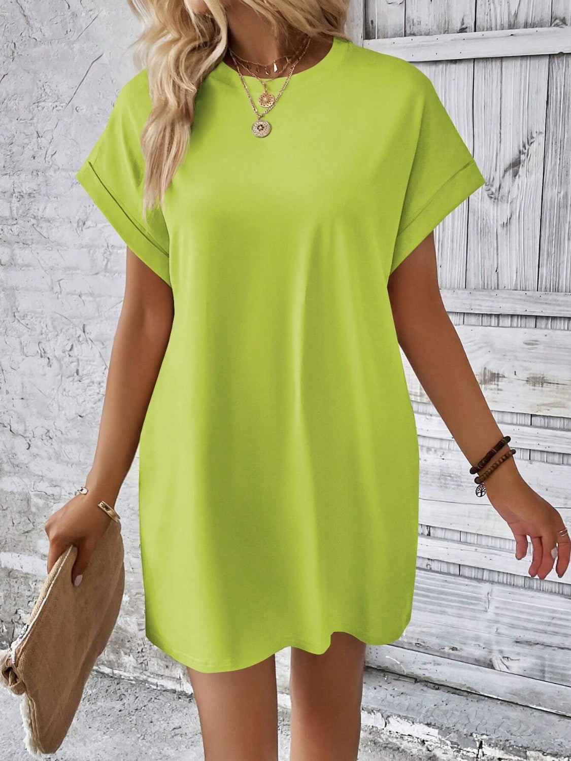 Round Neck Short Sleeve Mini Dress Dresses & Tops