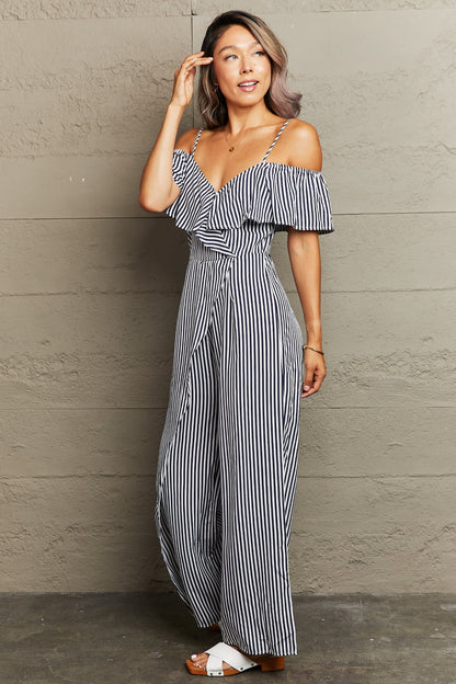 Striped Spaghetti Strap Cold-Shoulder Jumpsuit Bottom wear