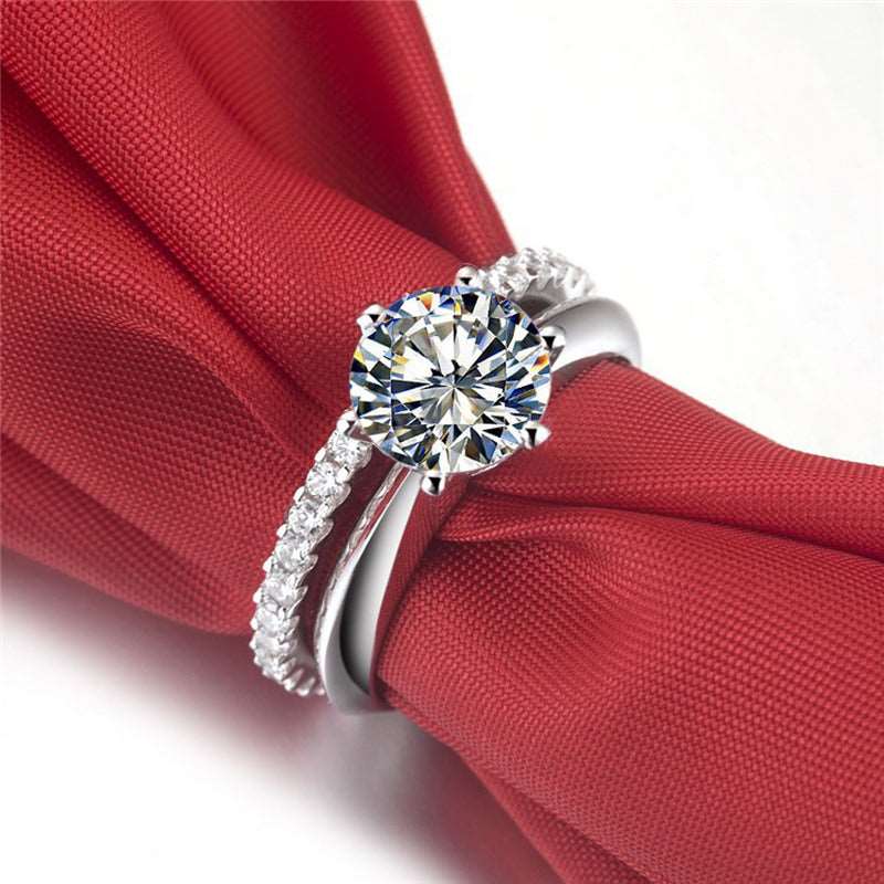 925 Silver Gold-plated Six-claw Ring With Moissanite Female T Carbon Diamond Jewelry