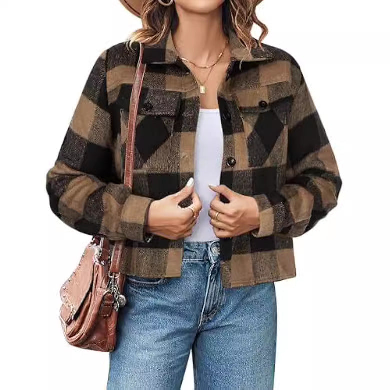 Women's Fashion Short Plaid Jacket apparels & accessories