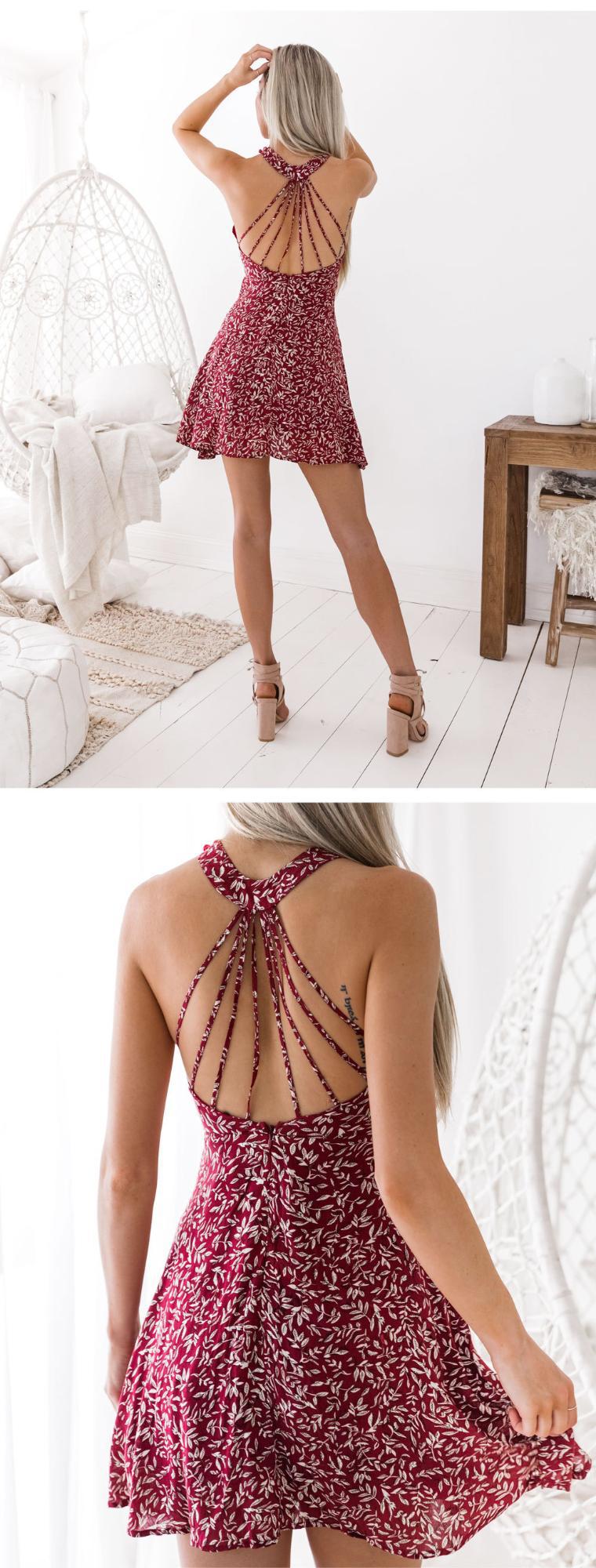 Sexy Halter Featured Backless Print Dress apparel & accessories