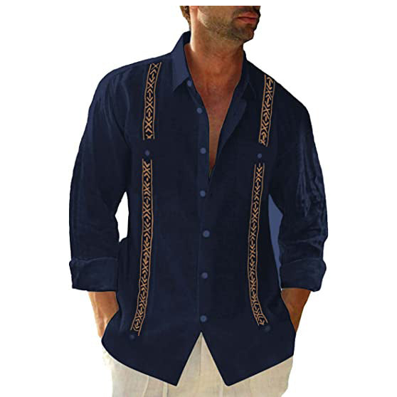 Men's Short-sleeved Linen Cuban Beach Top Pocket Guayabella Shirt apparel & accessories