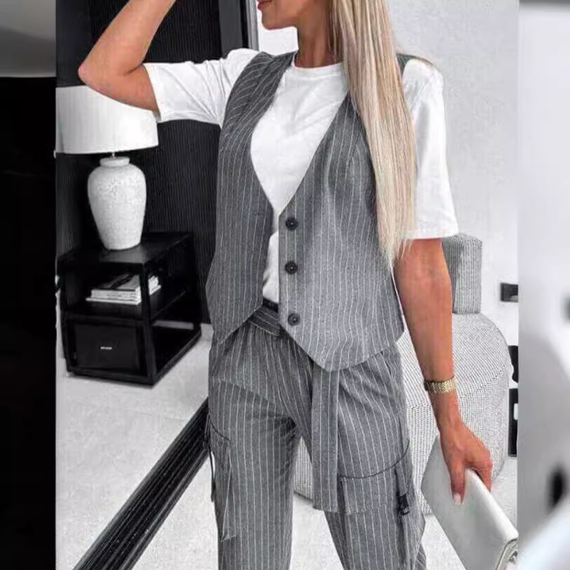 Women's Fashion Striped Print Vest Suit apparel & accessories