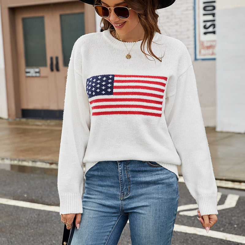 Round Neck Flag Fashion Sweater Women apparels & accessories