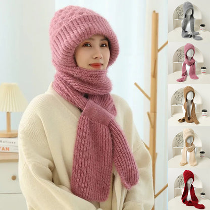 Women's Fleece-lined Scarf And Hat Winter Warm Knitted Hat Scarf scarves, Shawls & Hats