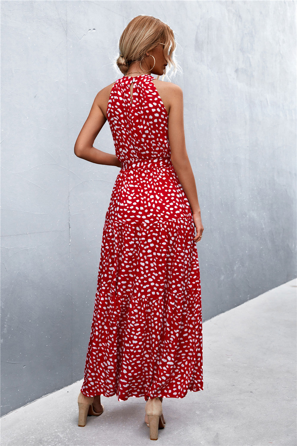 Printed Sleeveless Tie Waist Maxi Dress apparel & accessories